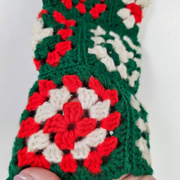 Vintage‎ Handmade Granny Square Christmas Stocking Red Green White - Picture 3 of 4